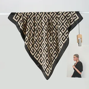 Women's Satin Square Scarf Elegant Geometric Greek Key Pattern 70x70cm Silk-Like Head Hair Handbag Wrap Neck Scarf