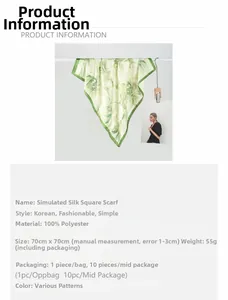 Detailed view of floral print square scarf with green hem and smooth polyester texture