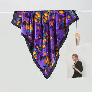 Women Vintage Ginkgo Leaf Print Satin Square Scarf Silk Like Fashion Head Neck Hair Tie Elegant Versatile Shawl Accessory