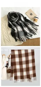 Classic checkered cashmere-feel scarves in black, grey and brown with elegant fringe detail
