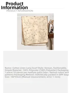 Floral cotton-feel long scarf in 100% polyester material with 180x85cm size detail