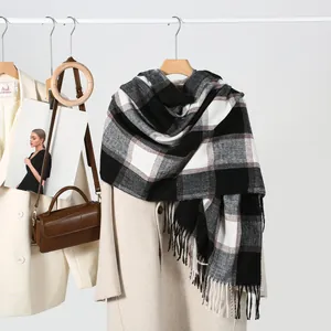 Winter Plaid Tassel Scarf For Men Women Warm Imitation Cashmere Large Checkered Long Scarf Soft Polyester Wrap Shawl Daily Wear