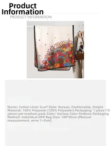 Detail view of floral print scarf made of 100% polyester measuring 180x85cm