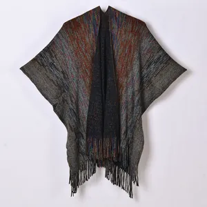 Châle en tricot multicolore pour femme avec franges longues et design ouvert bohème