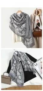 Detail showing the intricate paisley patterns and geometry on this black and white scarf