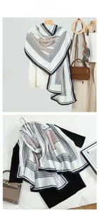 Detailed tile display of a geometric striped scarf with cream and beige color blocks