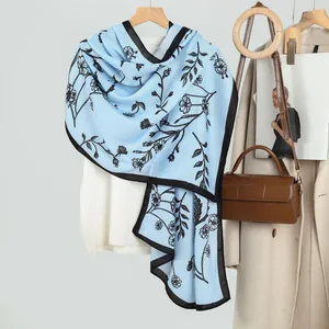 Elegant Women Floral Print Velvet Feeling Long Scarf Korean Style Lightweight Shawl Wrap For Fall Winter Daily Fashion Accessories
