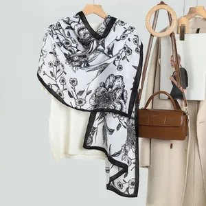 Damen Eleganter Blumendruck Schal Langes Schultertuch Polyester Pfingstrosenmuster Koreanischer Stil Künstlerische Dünne Wickeltücher