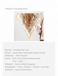 Detail info of 70x70cm polyester silk square scarf with vintage Roman print patterns