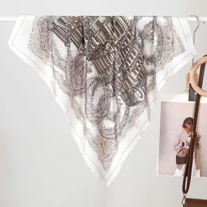 Vintage Roman architecture print silk scarf for women in cream and coffee tones