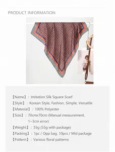 Details zum 70x70cm Seidenimitat-Schal mit geometrischem Muster und Materialeigenschaften