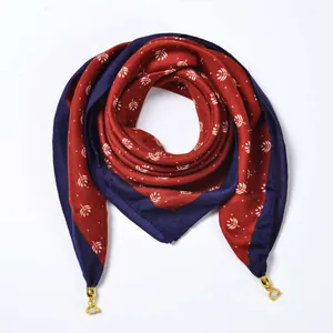 Versatile magnetic velvet neck scarf with leaf pattern print and gold pendant charms