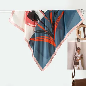 70cm square silk scarf with abstract floral print and elegant satin luster finish