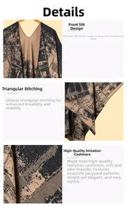 Detail view of jacquard poncho shawl with fine triangle stitching and soft cashmere texture