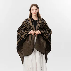Scialle da Donna Effetto Cashmere a Quadri Con Motivo a Stelle Frange Invernale Caldo Poncho Mantella per Donna