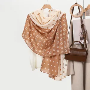 Women Heart Polka Dot Print Splicing Scarf Lightweight Polyester Chiffon Wrap Elegant Long Shawl For Beach Travel Daily
