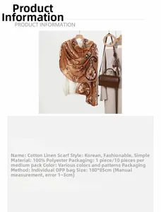 Detailed chart showing 100% polyester paisley shawl dimensions of 180x85cm with hanger