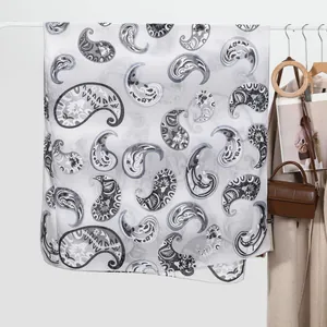 Elegant white Paisley print large rectangle shawl scarf with lightweight gauze fabric