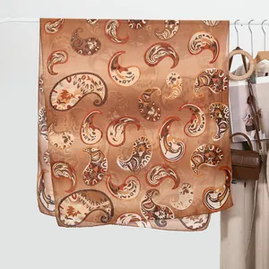 Brown paisley linen-feel scarf for women, elegant lightweight shawl for all seasons