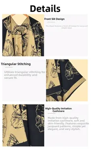 Detail of soft imitation cashmere shawl featuring jacquard floral patterns and split front