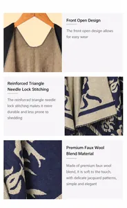 Detailed close-up of premium cashmere-like shawl with jacquard patterns and split design