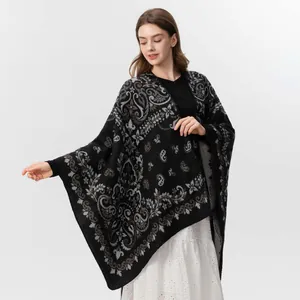 Bohemian paisley leopard print knitted shawl wrap cape for women in vintage style