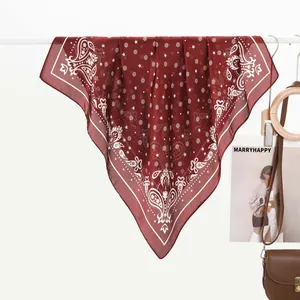Elegant burgundy paisley silk scarf featuring star patterns and vintage floral prints