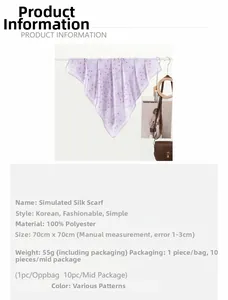 Detail showing 70x70cm light purple polyester silk scarf with red cherry pattern