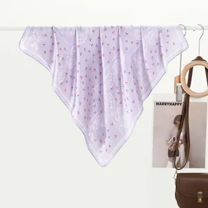 Women's Pastoral Satin Square Scarf Cute Cherry Paisley Print Neck Scarf Sun Protection Fashion Hair Scarf Bag Accessory