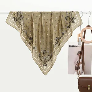 Olive green paisley silk scarf with bohemian star patterns for women's elegant styling