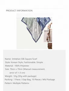 Detail of 70x70cm paisley print square scarf made of premium imitation silk fabric