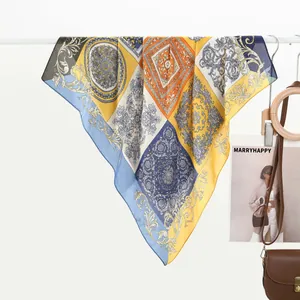 Vintage paisley silk square scarf with baroque patterns and vibrant colors for women