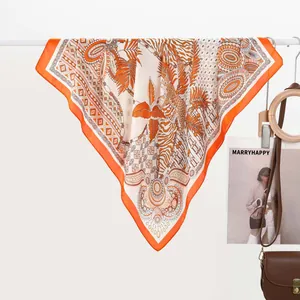 Women Satin Square Scarf Leopard Palm Leaf Print Headscarf For Summer Travel Sun Protection Fashion Neck Scarf Hair Accessory