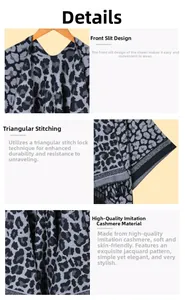 Detail of leopard print shawl showing the slit design and reinforced triangle stitching