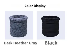 Detail view of winter neck warmer colors in dark heather grey and black with fleece lining