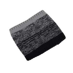 Detailed view of the thick knit texture and grey gradient weave of the winter neck warmer