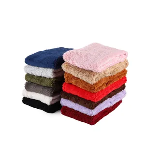 Close-up of double-layer plush winter neck warmer in various solid colors