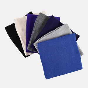 Close-up of knit neck warmer texture showing various colors like navy, grey, and purple