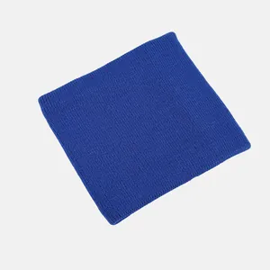 Detailed view of the ribbed knit texture and stitching of the blue winter neck warmer