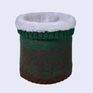 Detailed view of the thick white faux fleece lining inside the knitted snood scarf