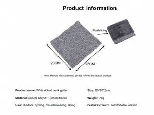 Gedetailleerde maattabel en materiaalinfo voor de grijze thermische fleece nekwarmer
