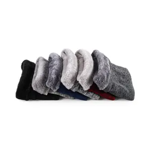 Detail showing plush thick fleece lining and dense knit texture of winter neck warmer