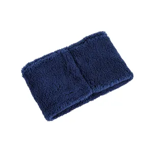 Detailed close-up of navy blue double-layer plush fleece neck warmer texture