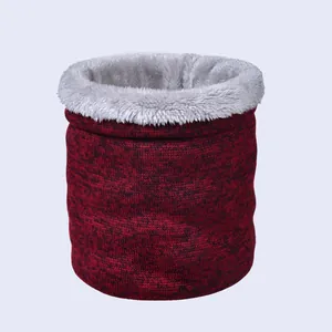 Winter thermal neck gaiter with burgundy tie-dye knit and thick gray fleece lining