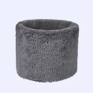 Winter double-layer plush neck warmer in grey solid color for outdoor wind protection