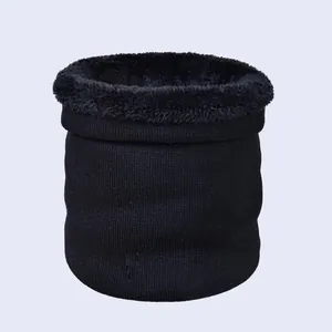 Winter thermal black knitted snood with thick plush fleece lining for outdoor cycling