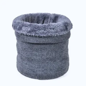 Winter Warm Knitted Snood Neck Warmer Fleece Lined Acrylic Polyester Solid Color Scarf For Men Women Outdoor Skiing Windproof