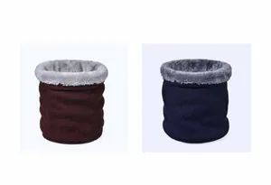 Detail of warm knitted neck warmer showing thick fleece lining and soft texture