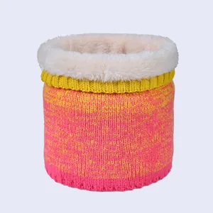 Winter thermal knit neck gaiter with pink gradient pattern and thick fleece lining
