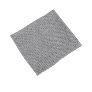 Detail of light grey ribbed knit texture on a thick winter neck warmer gaiter